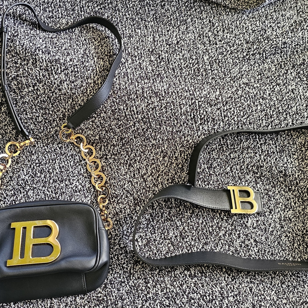 Black Leather Bag with Gold Accents